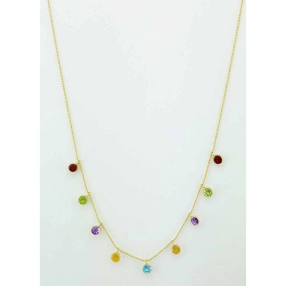 Genuine Multi-Gemstones Necklace Solid 14k Yellow Gold - Picture 2 of 6